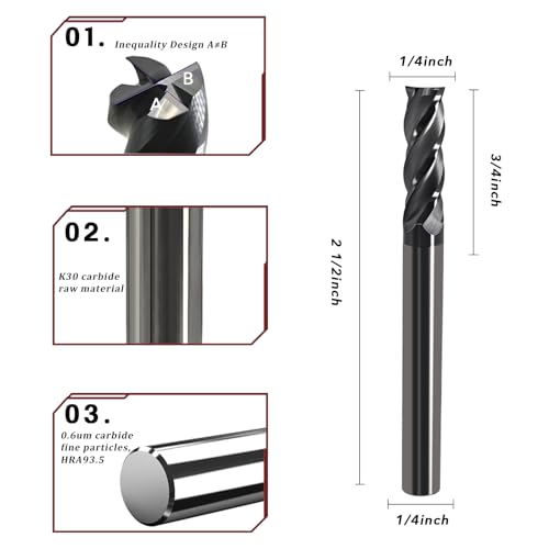 1/4 Carbide End Mill- 4 Flute Square Endmill for Steel 2pcs - size: 1/4in (2pcs)