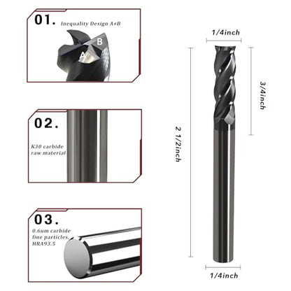1/4 Carbide End Mill- 4 Flute Square Endmill for Steel 2pcs - size: 1/4in (2pcs)