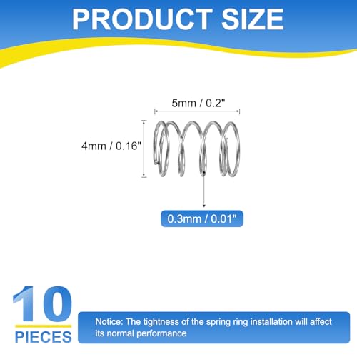 uxcell 10Pcs Compression Spring, 304 Stainless Steel 4mm OD 0.3mm Wire 5mm Length Mechanical Spring for Shop Home Repair Project, Silver Tone - size: 4mm OD 0.3mm Wire 5mm Length