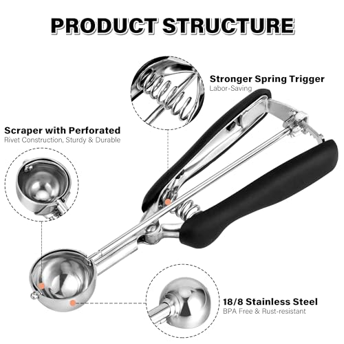 Cookie Scoop 1 Tbsp for Baking, Professional Stainless Steel Ice Cream Scoop 35mm, Melon Baller Meatball Scoop, Good Soft Grips, Quick Trigger Release, 15ml (1 Tablespoon) - size: 1 tbsp (35 mm)