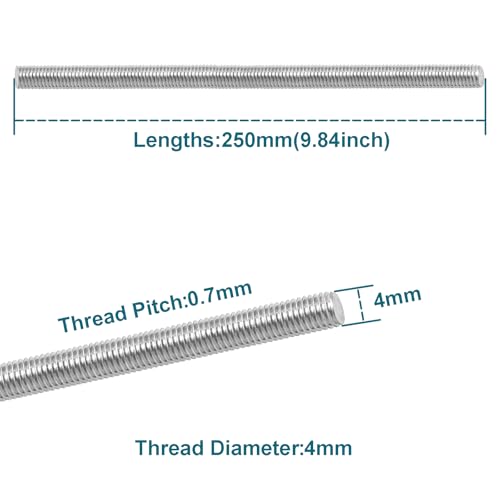 M4 X 250mm Threaded Rods, 4PCS Fully Threaded rods & Studs - size: M4 x 250mm