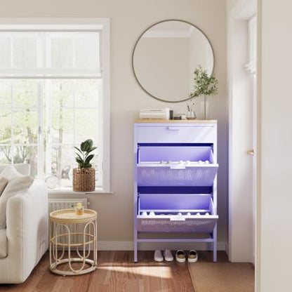 3-Tier Shoe Cabinet with Wood Top and Metal Frame, with Legs, Multi-Functional Metal and Wood Cabinet, Multi-Level Space, Easy Assembly for Home, Entryway, Hallway Purple - color: Lilac, style: Cabinet-40"H-YD