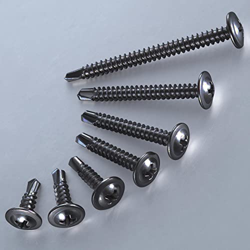 (200 pcs) Wensilon #10×1” for Sheet Metal Self-Tapping Screws 410 Black Stainless Steel Truss Head High-Strength Quick Tapping - color: Black, size: #10X1"