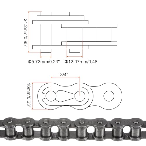 uxcell 12B Metric Standard Roller Chain, 5 Feet Carbon Steel Chains 3/4" Industrial Roller Chain Drive Chain for Motorcycle Bicycle Industrial Machinery -80 Links