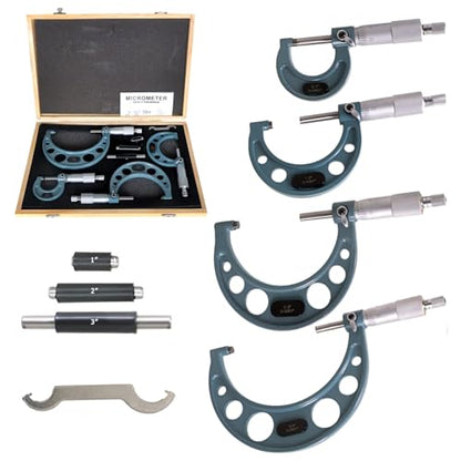 WFLNHB 4Pcs 0-4 Inch 0.0001 Inch Outdoor Micrometer Set Accuracy Carbide for Accuracy Measurement Work - size: 0-4 inch
