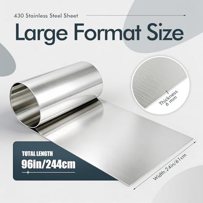 430 Stainless Steel Sheet Metal,Cold Rolled Process,24 x 96 Inches Brushed Finish 24GA Stainless Steel Shim Plate for Food TruckCraftingWallsKitchenRestaurantFloorTrailerGarageGym