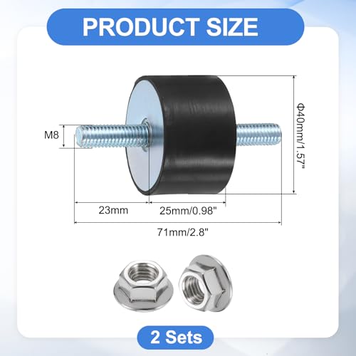 uxcell 2Pcs M8 x 23mm Rubber Mounts, 25 x 40mm Cylindrical Anti Vibration Isolator Studs Shock Absorber Double Studs with Nuts for Car Bobbin Generator Air Compressors - size: M8 x 23mm, 25 x 40mm