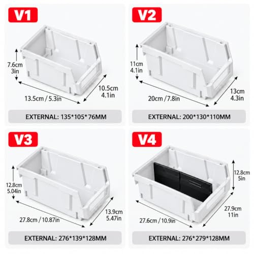 6 Pack Stackable Plastic Parts Bins, 5x4x3 in, White - color: White-6 Pack, size: 5"x4"x3"