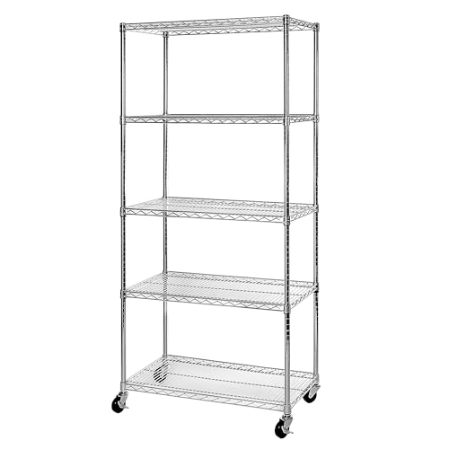 UltraDurable 5-Tier NSF Steel Wire Shelving, 36"W x 18"D x 75"H - color: Steel, size: 5-Tier Shelving, 36" W x 18" D