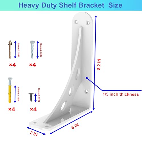 8 x 6 in White Heavy Duty Floating Shelf Brackets, Holds 1000lb - color: White Max Load 1000 Lbs, size: 8IN×6IN