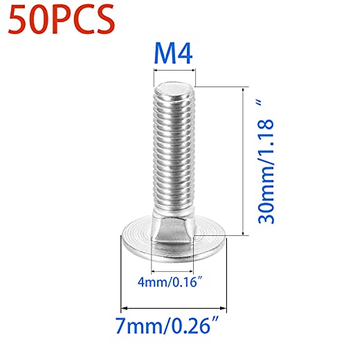 50 Pcs Carriage Bolts, Coach Bolts,Neck Carriage Bolt, Round Head, Square Neck, Zinc Plated （M4-0.7x30mm） - size: M4-0.7x30mm（50Pcs）