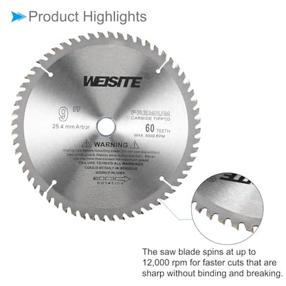 Circular Saw Blade, 9" Outer Dia 60 Teeth 3/4" Arbor, Wood Tungsten Carbide Tipped () Slitting Saw - (Applications: for Wood Cutting) - size: 230mm x 60T