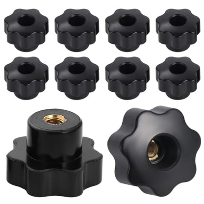 10Pcs 7 Star Through Hole Knob M6 Knurled Thread Clamping Knob, Star Shape Hand Knobs Black Plastic Screw-On Clamping Star Knob Handle - size: M6, style: Through Hole