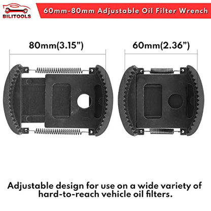 BILITOOLS Universal Adjustable Oil Filter Wrench with Auto-Clamp Spring - size: 60-80mm