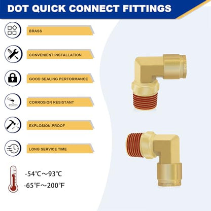 2 PCS DOT Quick Connect Air Fittings 1/2" Tube OD x 3/8" NPT Elbow - size: 1/2" Tube OD x 3/8" NPT - 2 PCS