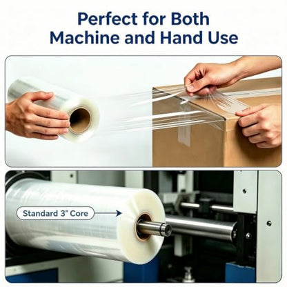 Honzon Clear Stretch Wrap Roll, 18 Inch x 1000 Feet 80 Gauge, Heavy Duty Industrial Pallet Wrapping Stretch Film, Self Adhesive Stretch Wrap for Moving, Shipping, Warehouse Storage Packaging Supplies - size: 18 in × 1000 ft