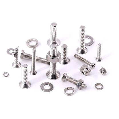 Glarks 665Pcs 304 Stainless Steel M3 M4 M5 M6 Phillips Flat Head Machine Screws Bolts Nuts and Flat Gasket Spring Washers Assortment Set, Full Thread - style: Flat head screws