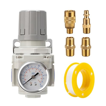 Industrial Air Pressure Regulator 3/8" NPT, 0-150 PSI Adjustable,Construction for Compressed Air Systems, Tools & Pneumatic Applications - size: 3/8"NPT/AR3000-03