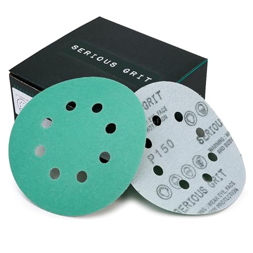 Serious Grit - 5-Inch 8-Hole P150 Grit Sanding Discs - 50 Pack Box - size: 150 Grit