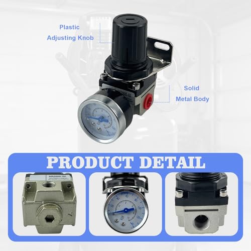 D27253 Air Compressor Regulator With Gauge & Bracket Fits for Dewalt for Craftsman for Devilbiss 4-Port Design: 1/4 Npt In/Out 1/8 Gauge Ports. Adjustable 0-150 Psi Pressure Control