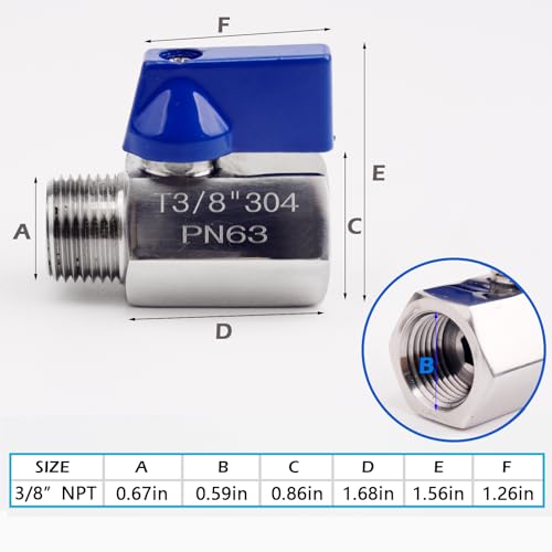 2 Pack Mini Ball Valve,3/8" NPT Female and Male Thread Shut-Off Valve - size: 3/8" NPT