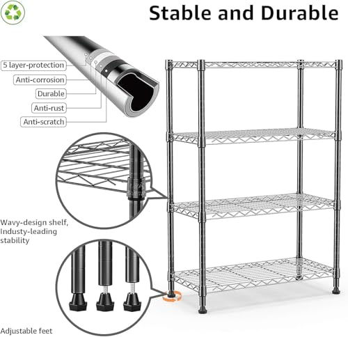 Storage Shelves - 4 Tier Metal Shelving Unit, 14" D × 36" W × 54" H - color: Black, size: 14"D X 36"W x 54"H, 4 Tier