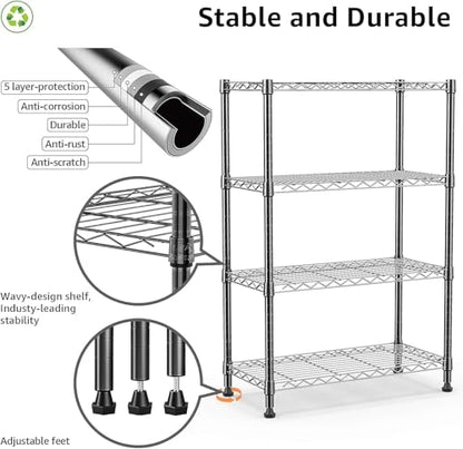 Storage Shelves - 4 Tier Metal Shelving Unit, 14" D × 36" W × 54" H - color: Black, size: 14"D X 36"W x 54"H, 4 Tier