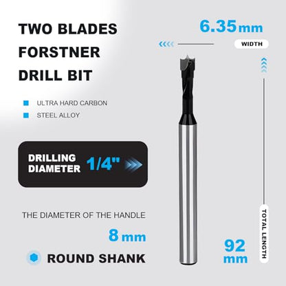 1/4 Inch Forstner Drill Bit Carbide Tipped Woodworking Hinge Cutter - size: 1/4 in
