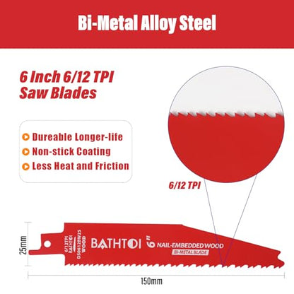 25 Pack 6 Inch 6/12 Tpi Reciprocating Saw Blades for Nail-Embedded Wood - size: 6 Inch 6/12TPI