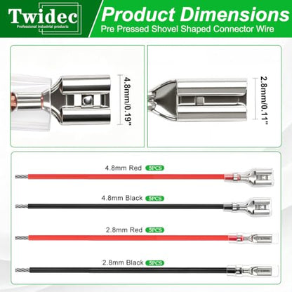 Twidec/20Pcs 2.8mm and 4.8mm Female Spade Crimp Terminal with Insulating Sleeve and Wire Red + Black Female Spade Quick Splice Assortment Kit - size: 2.8/4.8mm