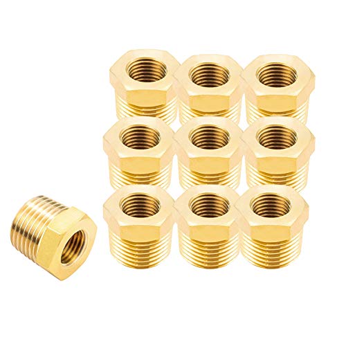 Joywayus 10Pcs Brass Reducing Hex Bushing 1/2" NPT Male to 1/4" NPT Female - size: 1/2" NPT Male x 1/4" NPT Female, style: 10PCS