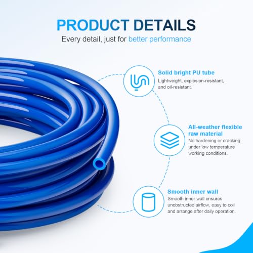 Blue PU Air Hose, 1/4" OD 1/6" ID, 50FT - color: Blue, size: 1/4" OD x 50FT