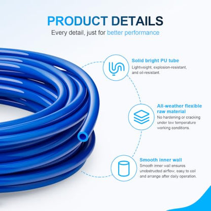 Blue PU Air Hose, 6mm OD 4mm ID, 90FT - color: Blue, size: 6mm OD x 90FT