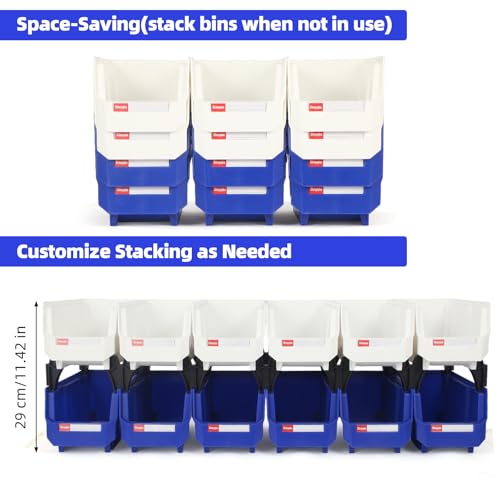 12 Packs Stackable Storage Bins, 11" x 5" x 5" Plastic Bins, - color: Blue & White 12pack, size: 11x5x5 inch