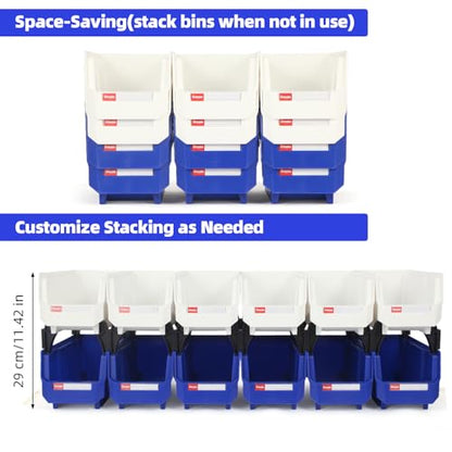 12 Packs Stackable Storage Bins, 11" x 5" x 5" Plastic Bins, - color: Blue & White 12pack, size: 11x5x5 inch