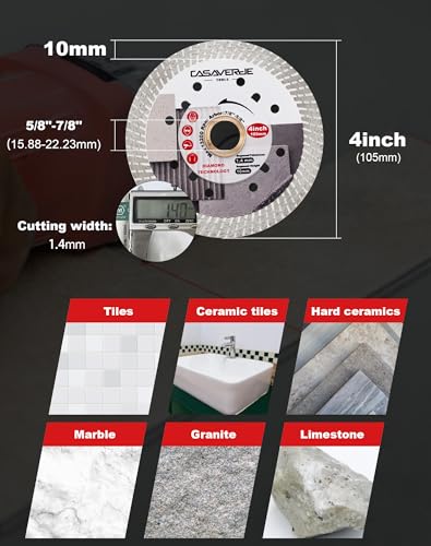 Casaverde Super Thin 4 Inch Ceramic Tile Diamond Blade Diamond Cutting Discs for Hard Tile,Ceramic,Marble,Granite,Porcelain - size: 4 inch