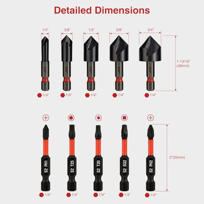 ANGELSWORD Countersink Drill Bit Set for Metal, M35 Cobalt TiAlN Coat, 5pc