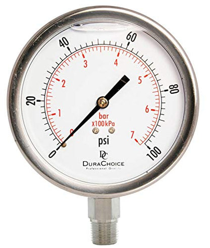 4" SS Oil Filled Pressure Gauge, 3/8" NPT Lower Mount, 100 PSI - size: [0-100 PSI]