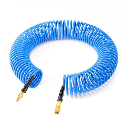 GASHER 1/4" x 50FT Polyurethane Recoil Air Hose with Bend Restrictor, 1/4" Industrial Quick Coupler and Plug - color: Blue, size: 1/4" x 50FT