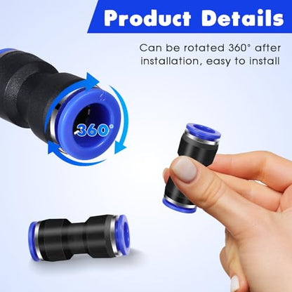100 Pcs Quick Connect Air Hose Fittings, 5 Sizes Air Line Push to Connect Fittings Kit Quick Release Pneumatic Connectors Plastic Straight Tube Connector (2 Way, 4 6 8 10 12 mm)