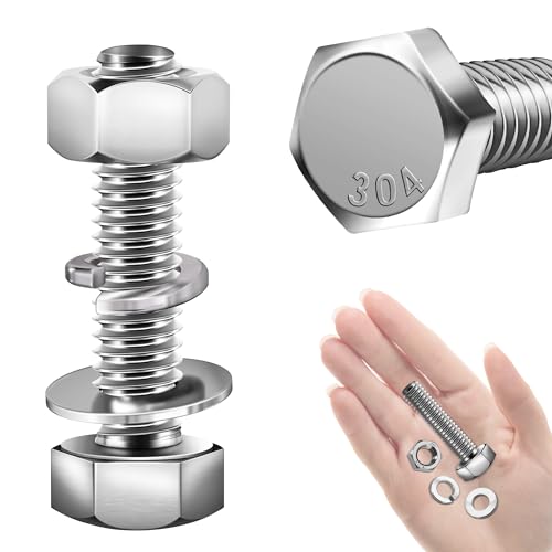 Mywish (6 Sets) 3/8-16x1-1/2 Hex Head Assorted Screws Nuts and Bolts with Flat & Lock Washers, 304 Stainless Steel 18-8, Fully Threaded, 3/8 Bolt Metric Bolt Assortment - size: 3/8-16 x 1-1/2 (6 set)