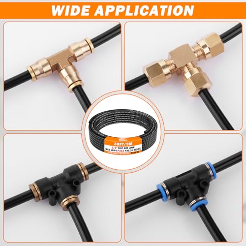 CheeMuii 30FT 1/4" DOT Air Line 1/4 Air Hose PA12 Nylon Pneumatic Tubing - color: Black, size: 1/4"OD-30FT
