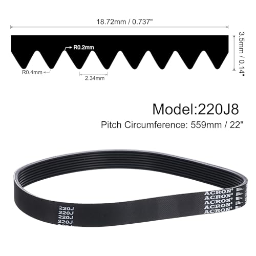 uxcell 220J8 PJ V-Ribbed Belt 8 Ribs 22" L x 0.74" W x 0.14" H, EPDM - size: 220J8