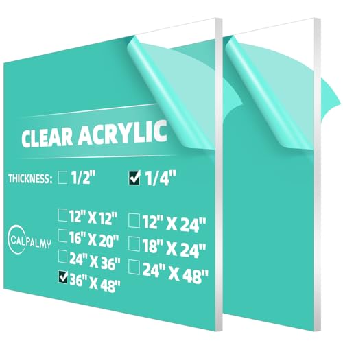 CALPALMY (2 Pack) 1/4" Thick Clear Large Acrylic Sheets - 36" x 48" Pre-Cut Plexiglass Sheets for Windows, Craft Projects, Signs, Display Cases, Sneeze Guard and More - Cut with Power Saw, Hand Tools - color: Clear, size: 36x48", 1/4" Thick