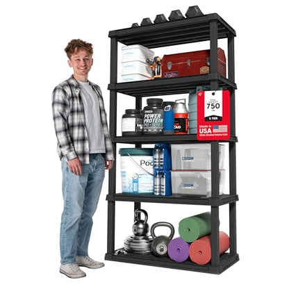 IRIS USA Plastic Storage Shelves |Made in USA| 73"H x 36"W x 18"D - Black - size: 5 Tier | 18"D x 36"W x 73"H