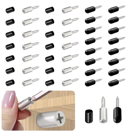 30 Pcs Self Tapping Screws Cabinet Laminate Support, Shelf Pins with Non-Slip Sleeve, Cabinet Shelf Pegs for Kitchen Utensils, Bookcases and Wardrobes, Fixed Support Self - Tapping Cross Screw - color: Black, size: 30 PCS