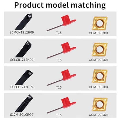 1/2" 12mm Indexable Lathe Turning Tool 14Pcs Kit for Turning - color: 4pcs 1/2" 12mm Sclcr09 Shank +10pcs Inserts