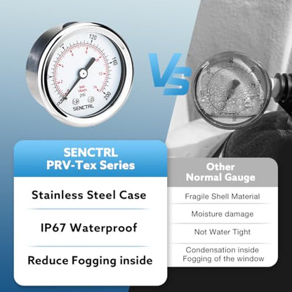 SENCTRL 0-200 Psi Pressure Gauge, 1/8" NPT Back Mount - size: 0-200Psi, style: Back Mount (1/8" NPT)