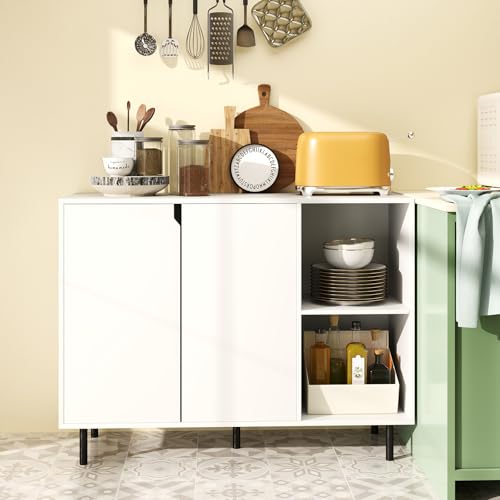 LOKO Modern Kitchen Buffet Cabinet with Adjustable Shelves, 2 Doors, White
