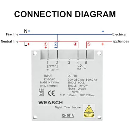 Timer Switch, DC/AC 12V 16Amp, Programmable Timer Time Relay Switch - size: AC/DC 12V